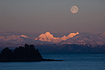 Moonset over the Chilkat Mountain Range, taken at sunrise on a cold February morning.